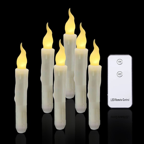 Flameless Flicker Lights, 1 Remote Control, 17cm Ivory, Battery Operated LED Window Lights, Timer, Set of 6 Flameless Plastic Wax Effect Candles (2cm