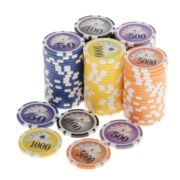 100 kpl Texas Hold'em Casino Pokeripelimerkkejä 13.5g 100500 1000 5000 10000