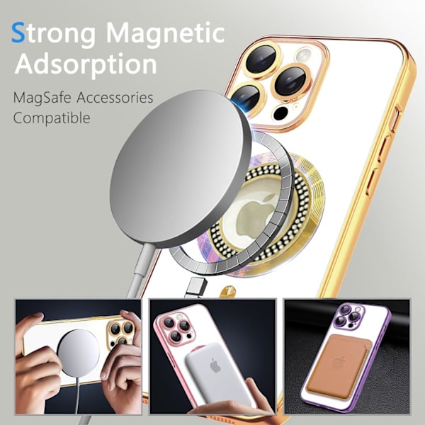 Misscase iPhone 16pro Magneettinen Glitter-kuori, yhteensopiva MagSafe-laitteiden kanssa, täysi suoja, ohut, iskunkestävä, naarmuuntumaton kuori kameralla[ee] gold