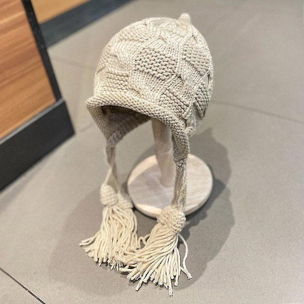 Handwork Fringed Knitted Hats For Women Fashion Warm Winter Beanie Earmuffs Skullies Cap Outdoor Skiing Hood