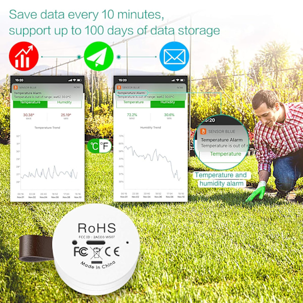 Bluetooth 5.0 Termometer Hygrometer, trådløs app-styring Accura