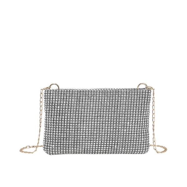Glitterende clutchveske for kvinner, skulderveske med kjede, crossbody-veske Silver