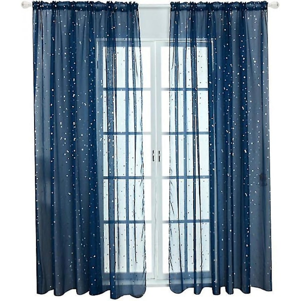 Stjerne Gardin, Tynde Stjerne Gardiner til Soveværelse Glitter Stjerne Voile Gardinpanel (100x200CM, Marineblå)