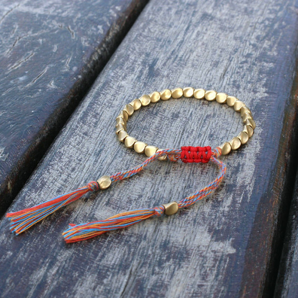 Handgjort Tibetanskt Kopparpärlrep Armband & Armring Unisex Vaxtråd{ee}