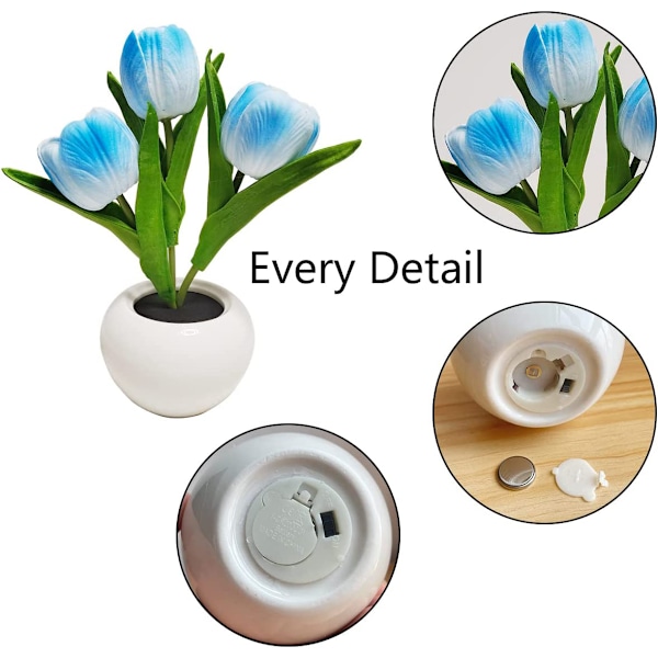 Tulppaani LED-lamppu keinotekoinen kukka yövalo Blue