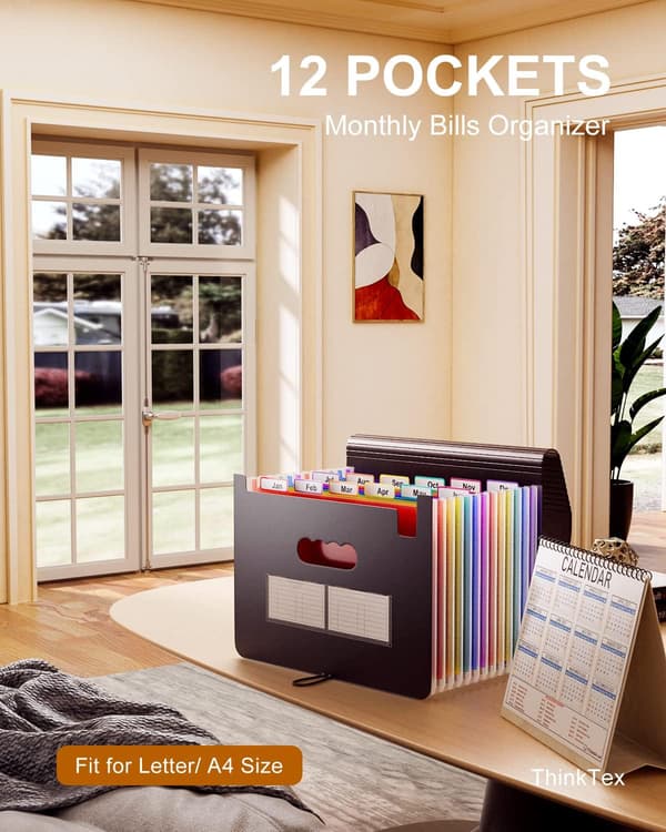 Black 24-Pocket Executive Folder with A4 Flap, File Organizer, Stretch Organza with Elastic Closure