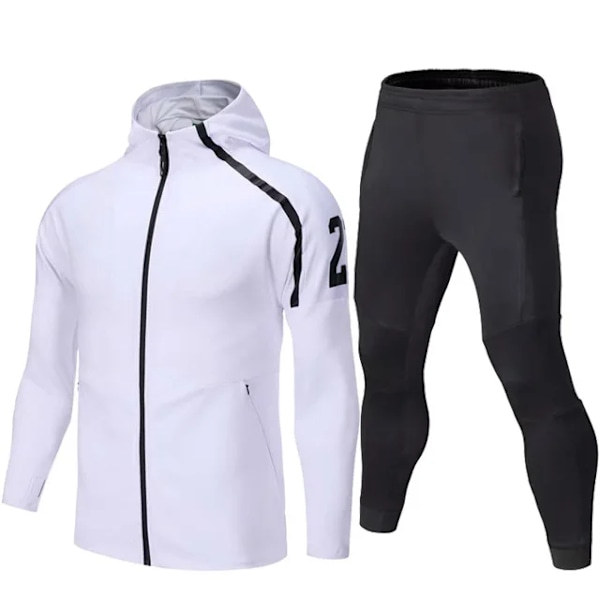 Herre Sportssett Fotballtrøye Fotballtreningstøy Herre Løpegenser Jakker Langærmet Treningsdrakt Sports Sweat Suit hvitt sett white set L