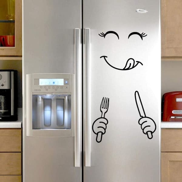 1PC Cute Refrigerator Sticker Happy Delicious Face Kitchen Fridge Wall A