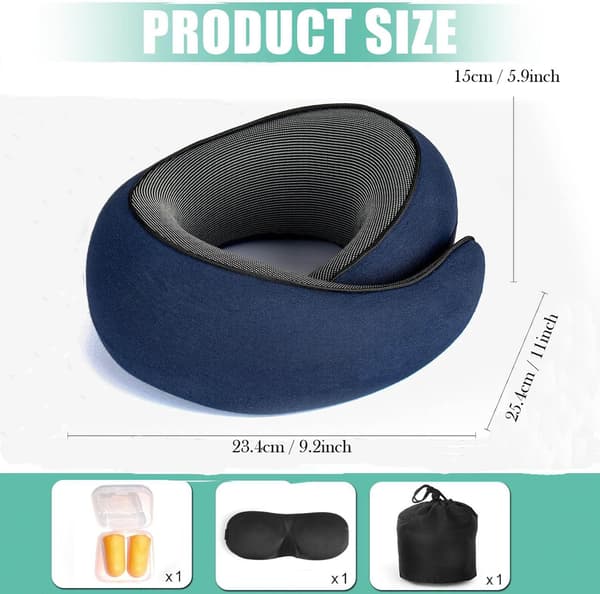 Bekväm Resekudde Memory Foam Nackstöd för Användning i Flygplan Bil Kontor Blå
