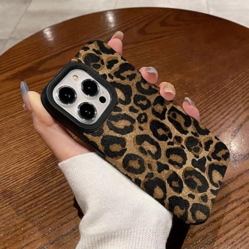 Compatible with iPhone 14 Case with Trendy Brown Leopard Pattern Leather Simple Cute Case for Women Girls Soft Silicone