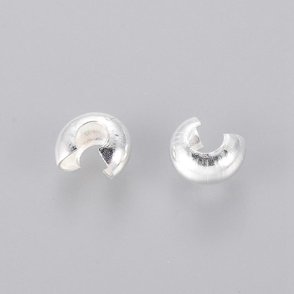 4MM Runda Mässingskrimp Smycken i Silverpläterad, Ca 4mm i Diameter, 3mm Tjock, Hål: 1.5mm
