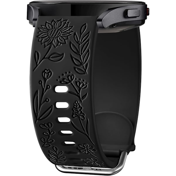 Auringonkukalla kaiverrettu ranneke, yhteensopiva Samsung Galaxy Watch 7 6 5 4 40mm 44mm naisten kanssa, 20mm pehmeä silikoniranneke Galaxy Watchille[ee] Black