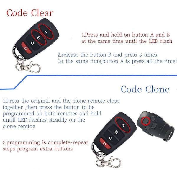 3-pack Garage Door Remote Control Cloning Remote Control 433mhz Universal Wireless Remote Control Key Fob Duplicator