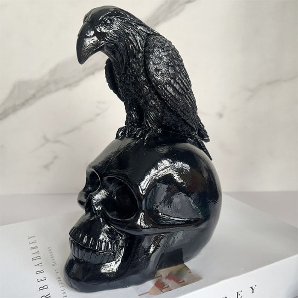 Krage på kranie boligindretning gotisk krage på kranie statue Halloween sort