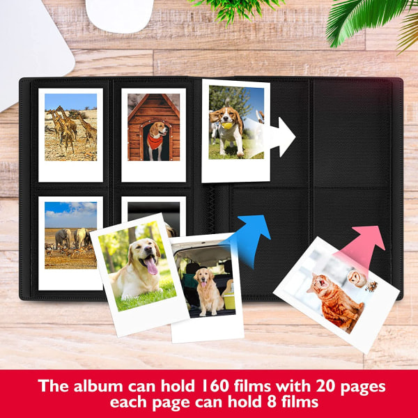 160-siders lommealbum for Fujifilm Instax Mini 70 7s 8 8+ 9 11 25 50s 90, Polaroid Z2300, Polaroid PIC-300P (svart)