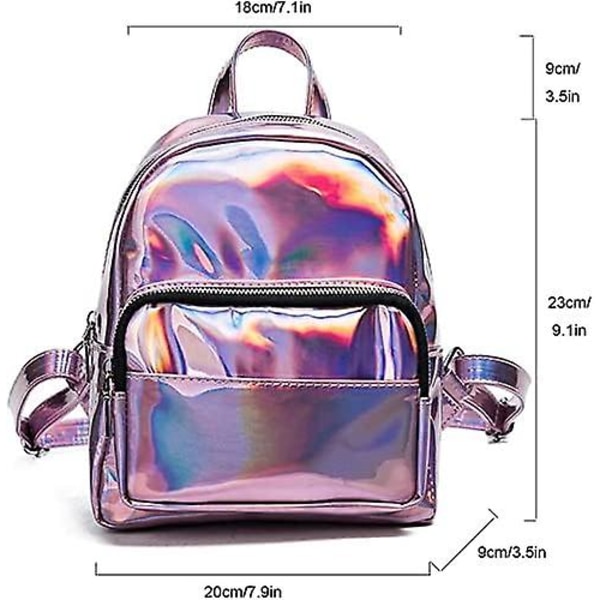 Holografisk Laser Läder Ryggsäck för Flickor Rosa Silver Mini Ryggsäck för Kvinnor