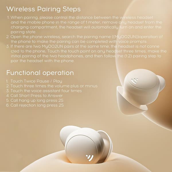 Sovehovedtelefoner til sidesovere, mini usynlige trådløse Bluetooth 5.3 mikro soveøretelefoner beige Beige