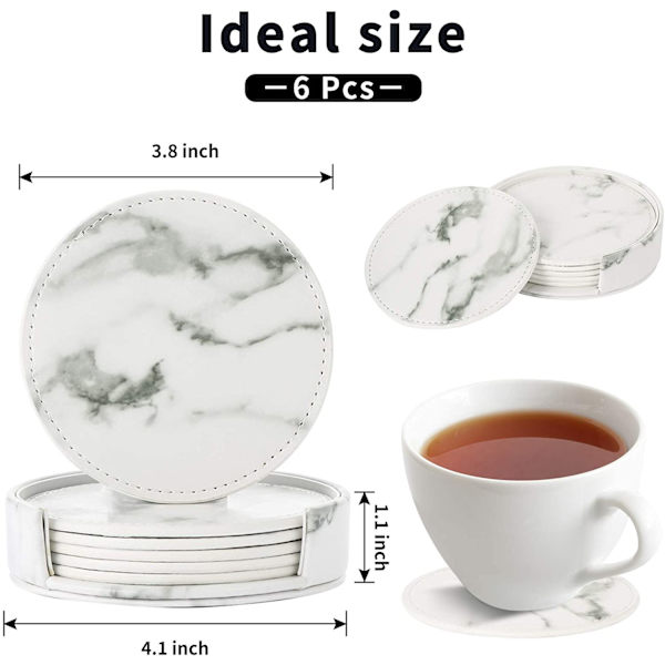Glasunderlägg 6-pack PU-läder Marmor Vit 214
