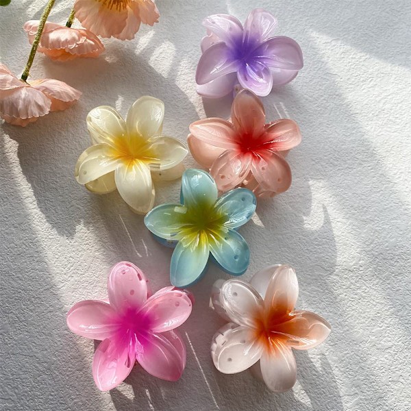 Blommig hårklämma, 7 st Hawaiianska blommiga hårklämmor, stor klämma