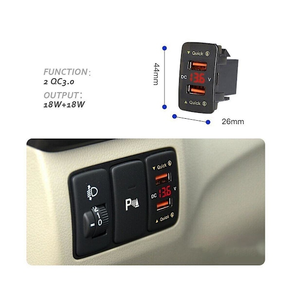 36w Biloplader Dobbelt Usb Hurtig Opladning Biltilbehør Rødt Lys