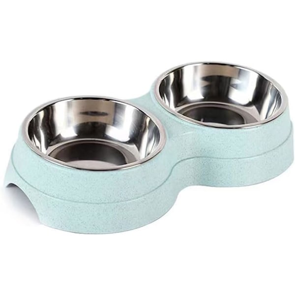 Dubbellagers hundskål och kattskål i rostfritt stål, enkellagers dubbelskål för hund och katt, husdjurstillbehör blue