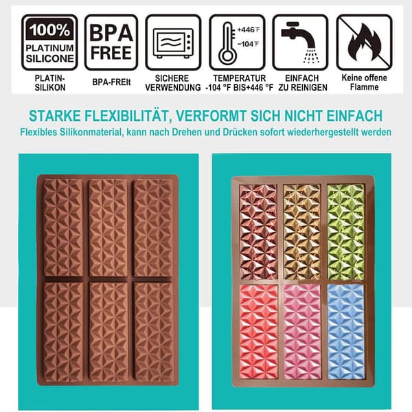 Silikone Chokoladebarforme til bagning af slik, genanvendelige non-stick bageplader til chokoladebarer, småkager og kager