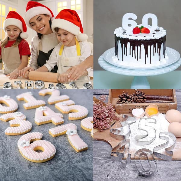 9-Dels Kakeformsett - Nummerformer i Rustfritt Stål for Baking, Fondantdekorering, DIY Dessertlaging - Sølv
