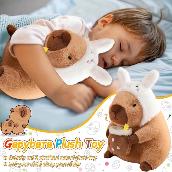 30cm Simulation Capybara Soft Plush Toy, Cute Plushies Guinea Pig Stress Toy, Capybara Stuffed Plush Teddy Bear with Rabbit Hat