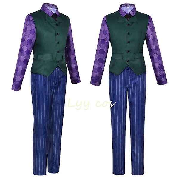 Heath Ledger Cosplay Kostume Film The Dark Knight Joker Kostume Lilla Jakke Fuld Sæt Halloween Klovn Trenchcoat Cos L