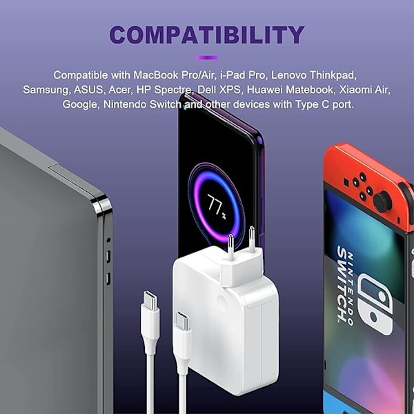 100W 96W USB C Laddare för MacBook Pro 13/14/15 tum 202