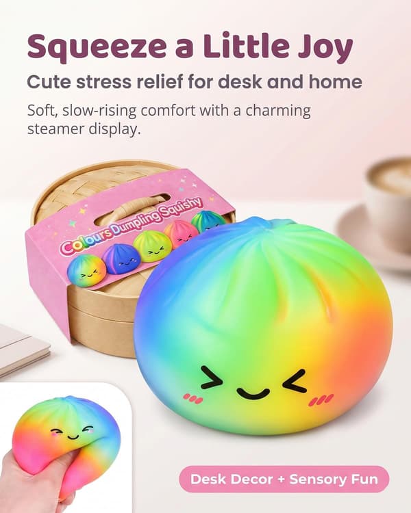Tie Dye Dumpling Squishy Legetøj med Damper, Langsomt Stigende Blød Klemme Stressbold, Farverigt Sensorisk Angstlindrende Fidgetlegetøj til Voksne