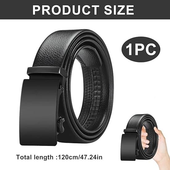 Men's Belt, Automatic Leather Belt for Men, Adjustable Belt with Automatic Buckle, 35mm Wide, 120cm Long