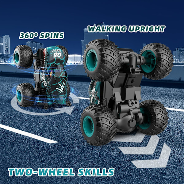 Monster Truck Leker, 2.4GHz RC Monster Trucks for Gutter, 1:20 Dinosaur RC Biler med Lys og Musikk, Fjernstyrt Stuntbil, 360° Spinn, for Barn Blue