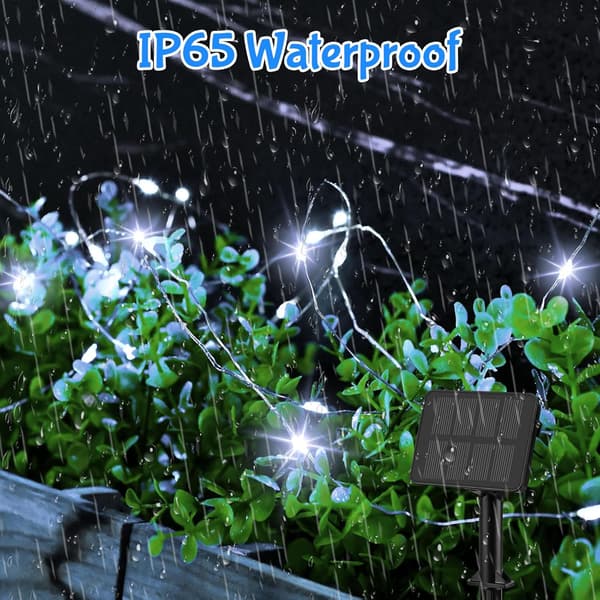 Solar String Lights Outdoor Garden, 5M50LED Solar Powered String Lights Waterproof, 8 Modes Copper Wire Solar Decorative Lighting Cold White