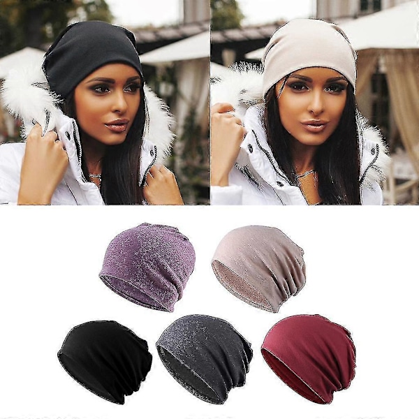 5-pak Slouchy Baggy Beanie Chemo Hue - Khaki + Sort + Grå + Bourgogne + Lilla