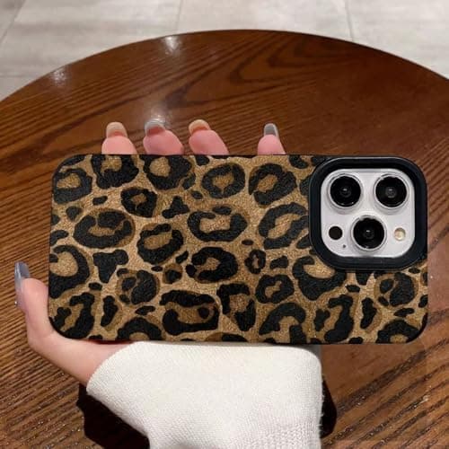 Compatible with iPhone 14 Case with Trendy Brown Leopard Pattern Leather Simple Cute Case for Women Girls Soft Silicone