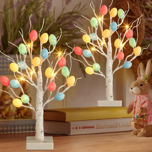 2 pcs Easter Egg Tree, 56 cm Lighted Easter Trees Battery Operated USB with Timer (2-pack)