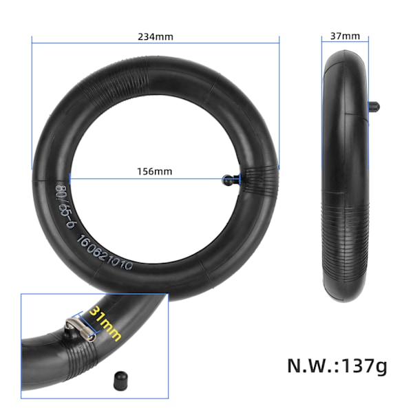 80/65-6 inner tube 255*80 inner tube 10 inch KugooM4 elektrisk scooter dekk fortykket slitesterkt pneumatisk dekk