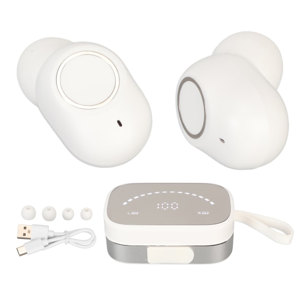 Bluetooth hörlurar Stereo IPX7 Vattentät Tung Bas Trådlösa hörlurar med spegel Digital Display Case Vit