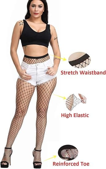 4-pack Plus Size Fishnet Stockings, Black Fishnet Thigh High Pantyhose