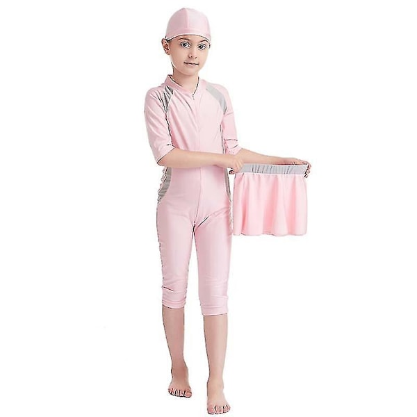 Perfekt flickor barn muslimsk badkläder islamisk badkläder mild hud Burkini badkläder strandkläder - Perfekt rosa pink 5-6 Years