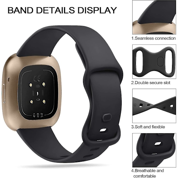 [3-pak] Armbånd Kompatibel med Fitbit Versa 3 Armbånd / Fitbit Sense Armbånd, Blødt Silikon Udskiftningsarmbånd A A S