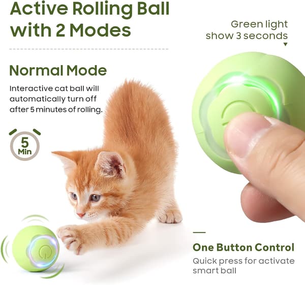 Interactive Cat Ball, Green Self Rolling Smart Indoor Cat Toy