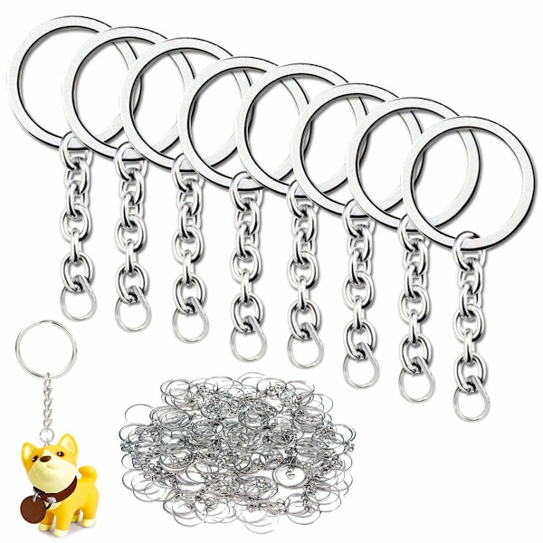 100 pcs Split Key Ring with Chain, 1"/25mm Split Key Chain Ring