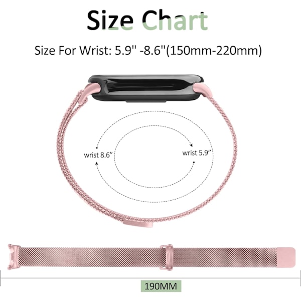 Ranneke Xiaomi 8:lle, Miehille ja Naisille, Metalliranneke Xiaomi Mi Band 8:lle, Magneettinen Ruostumattomasta Teräksestä Valmistettu Verkkoranneremmi Vahvalla Magneettisuudella Rose Powder