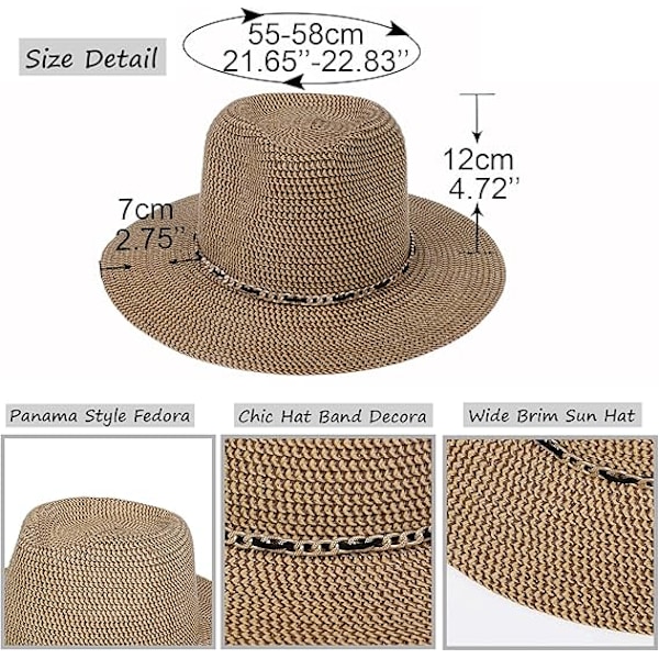 Sommer Stråhat, Bredskygget Sammenfoldelig Dame & Herre, One Size, Strandhat{ee] F beige + gray