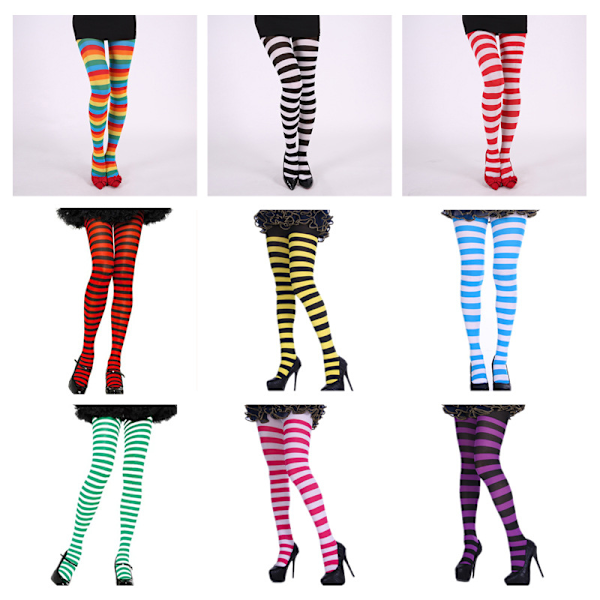 2 stk. kostymerekvisitter Stripete tights Halloween Jul Tights i regnbue og svart og hvitt Betterlifefg
