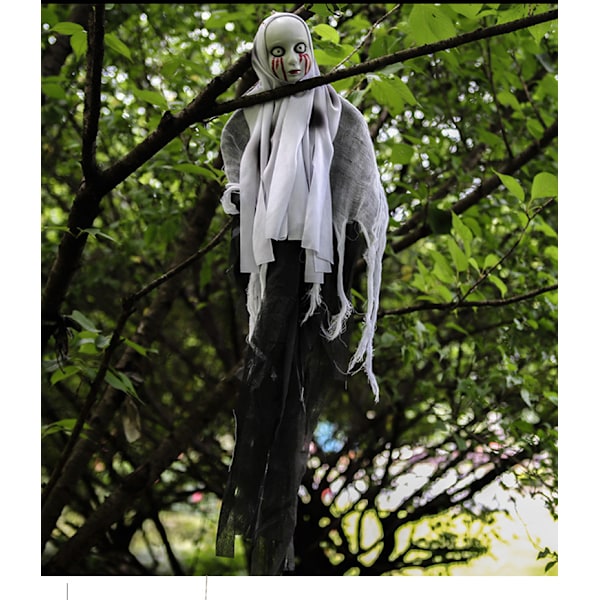 Halloween dekorasjon hengende spøkelse, spesiell for hodeskalle-gassbind spøkelsesansikt hjemsøkt husdør