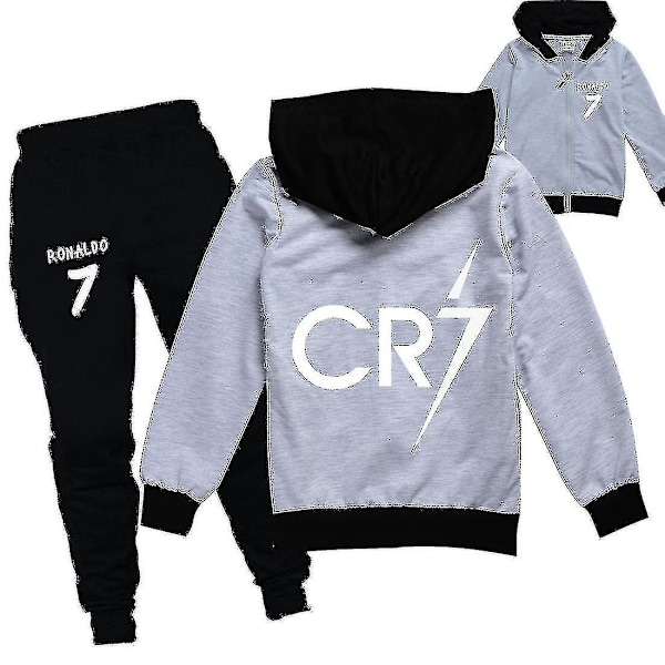 Cristiano Ronaldo Cr7 Cosplay Costumes Kids Soccer Idol Zipper Hoodies Pants Girls Kids High Quality Cotton Clothes Set Gray