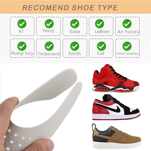 Par Rynkebeskyttere for Air Force 1, Jordan 1, Dunk Low - Rynkebeskyttere, Skobeskyttelse Forebygger Sneakers, Størrelse: 40-43 1/3{EE}